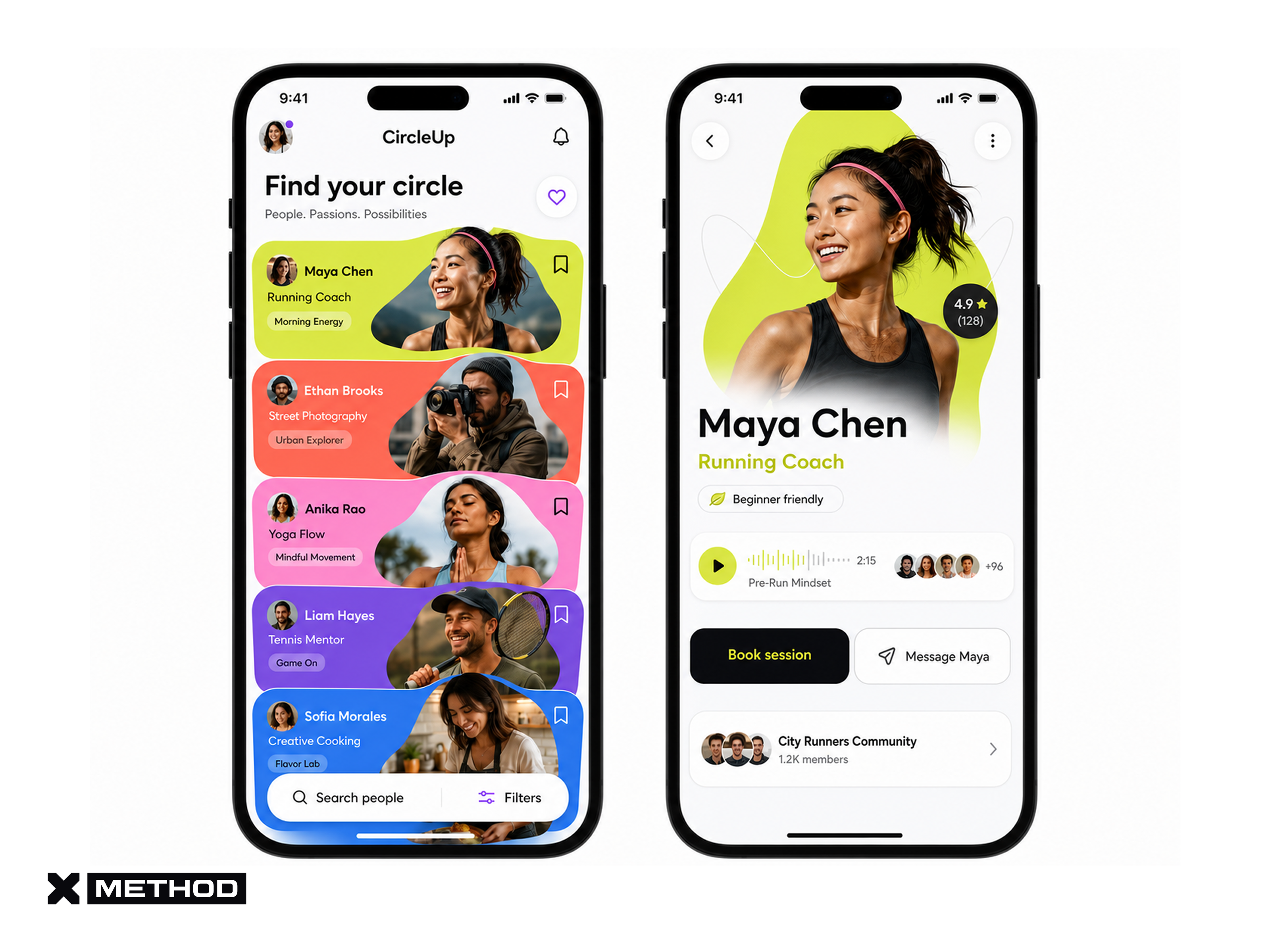 Community Discovery App UI Design app concept booking app clean ui coach app colorful ui community app hobby app ios app design lifestyle app local community mobile app design mobile ui networking app people discovery product design profile app social app social discovery social ui ui ux design