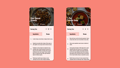 Recipe - Mobile app chef cookbook cooking dailyui ingredient instructions kitchen mobile recipe ui uidesign