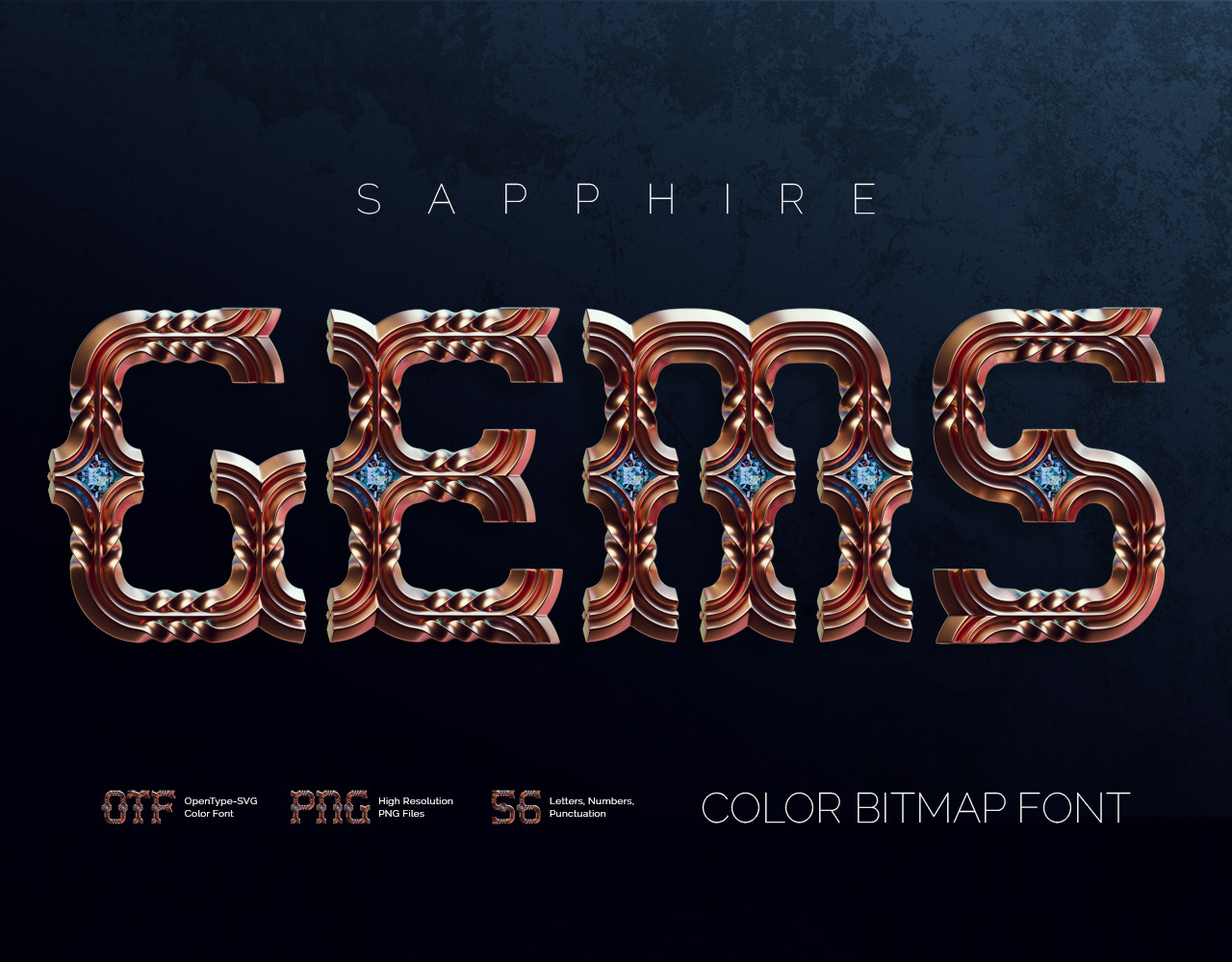 Sapphire Gems - Color Bitmap Font 3d alphabet branding decorative design font graphic design illustration lettering logo style text type typeface typography ui ux vintage