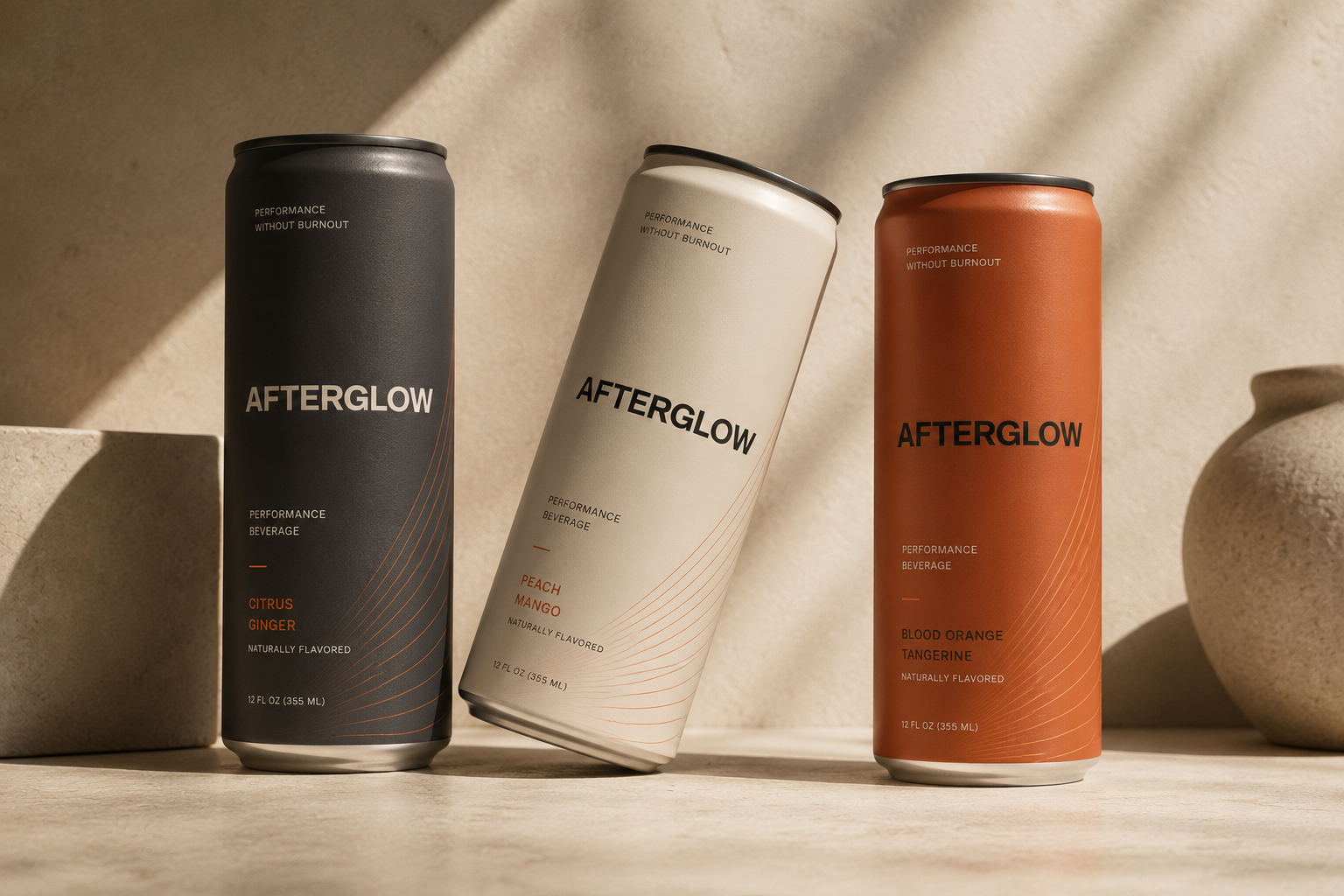 AFTERGLOW — Packaging Design for Beverage, Can Drink Packaging beverage drink packaging brand identity branding cpg branding design dieline design fitness branding graphic design gym logo minimal branding minimalist brand identity packaging packaging design product design product label design product mockup product packaging typography visual identity