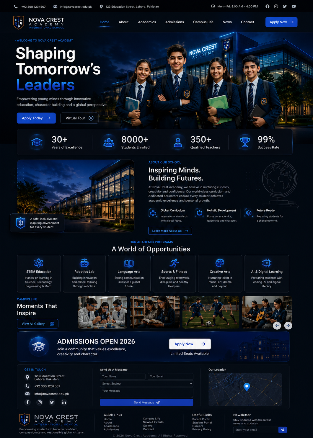 Nova Crest Academy – Modern International School Website Landing branding design landing ui uiux web