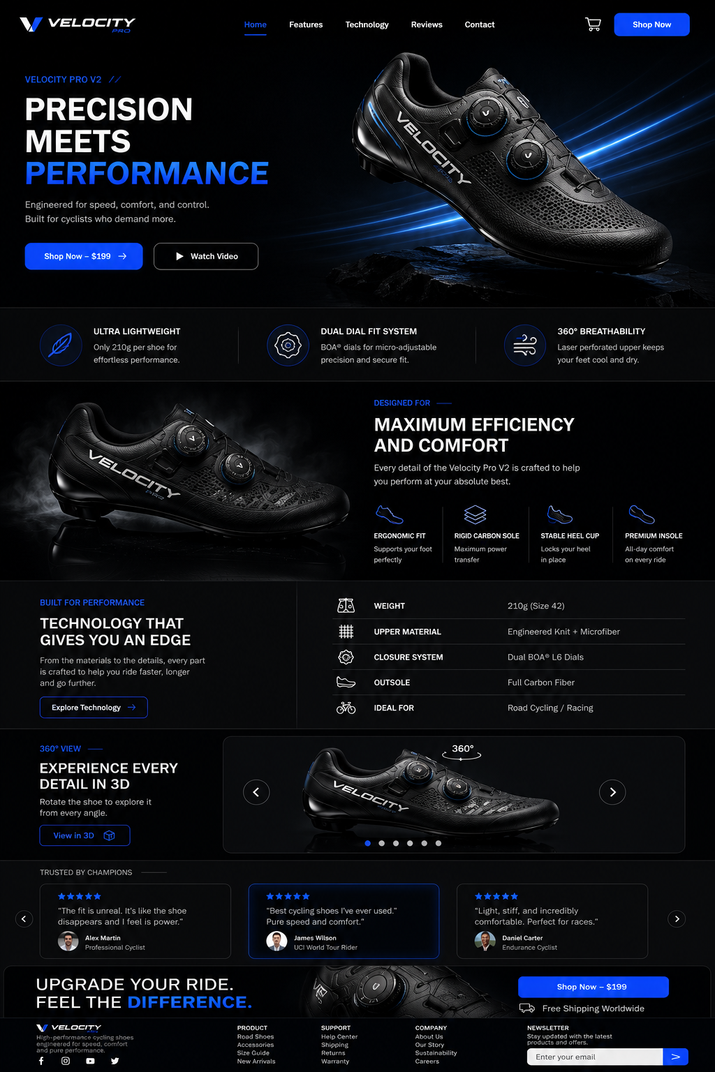 Velocity Pro V2 – Premium Cycling Shoes Product Landing Page branding design figma landing ui uiux ux website