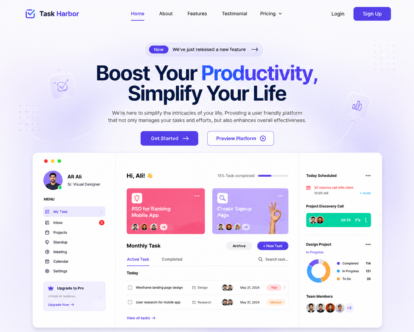 Behance Project Description – Task Harbor SaaS Dashboard UI Task branding dashboard ui uiux ux