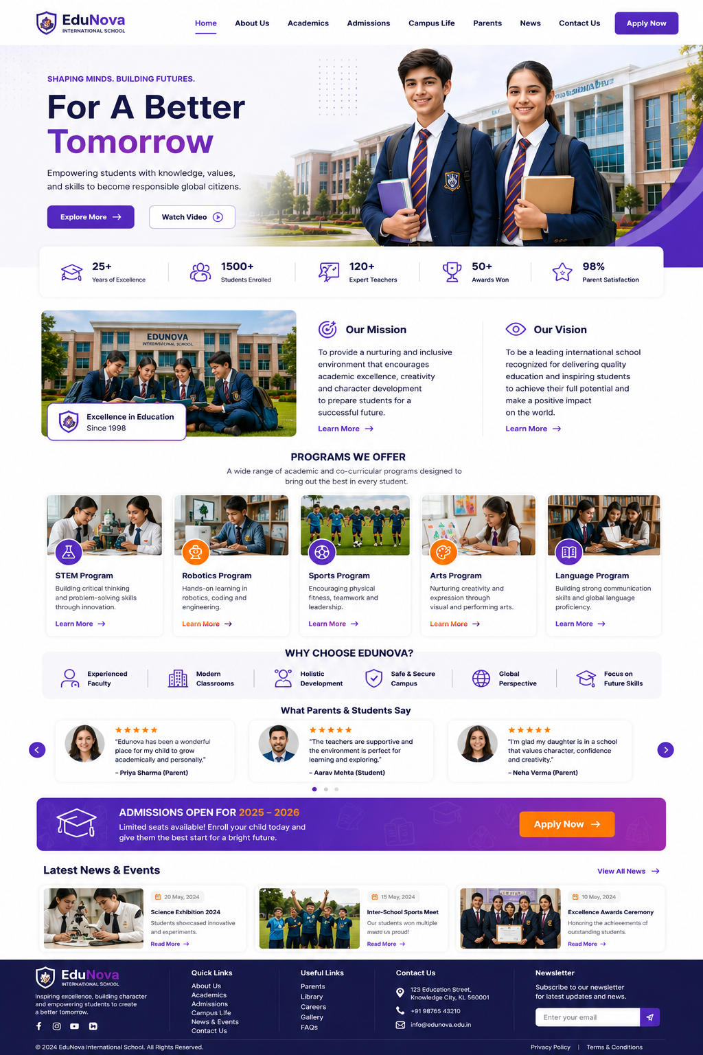 EduNova – Modern International School Website Landing Page branding motion graphics ui uiux