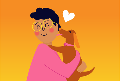 Puppy luv dog glasses gradient heart hug illustration kiss love orange pet pets pink pup puppy valentine vector