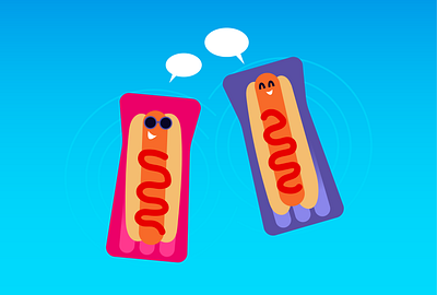 Dawgs-a-floatin' blue chat food gradient hotdog illustration ketchup pink pool purple summer swim swimming talk vector yum