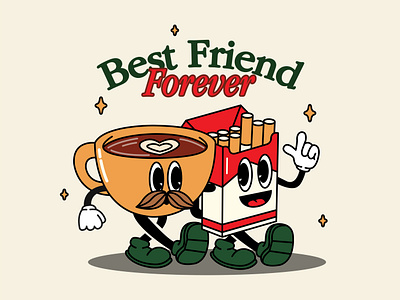 Cofe & Smoky - Best Friend Forever Illustration cartoon cigarette coffee design flat friend graphic design illustration vector vintage