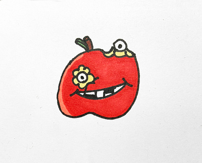 Rotten to the core apple arteza bitten broken teeth cartoon character drawing eyeball food fruit illustration illustrator markers paper red rotten shine teeth ugly