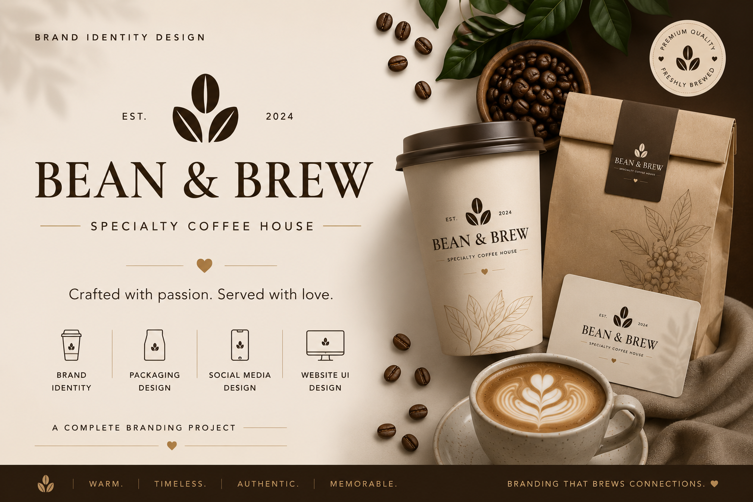 Bean & Brew – Premium Coffee House Brand Identity brand branding design figma graphic design illustration logo photoshop thumbnail ui vector