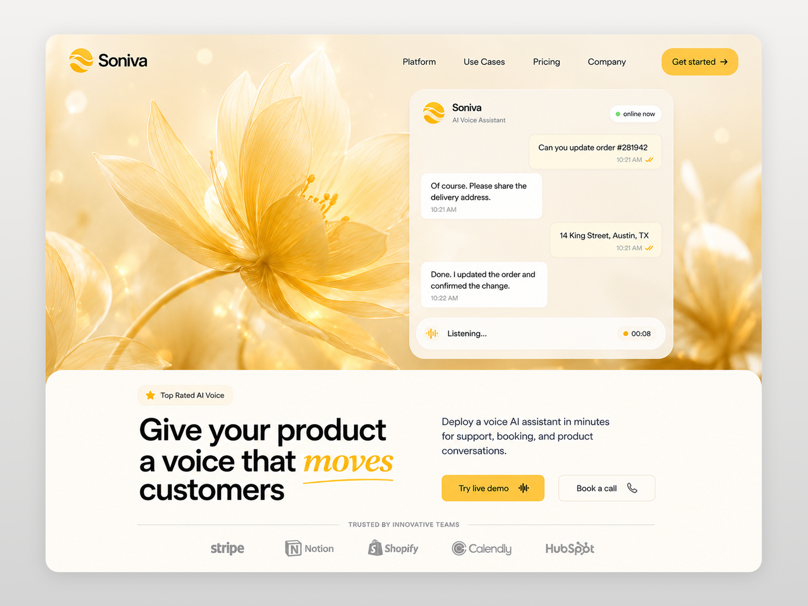 AI Voice Assistant SaaS Landing Page UI/UX Design ai assistant ai voice assistant chat ui figma landing page landing page design minimal design modern ui product design saas design saas landing page startup saas ui ui design ux design voice ai web design website design