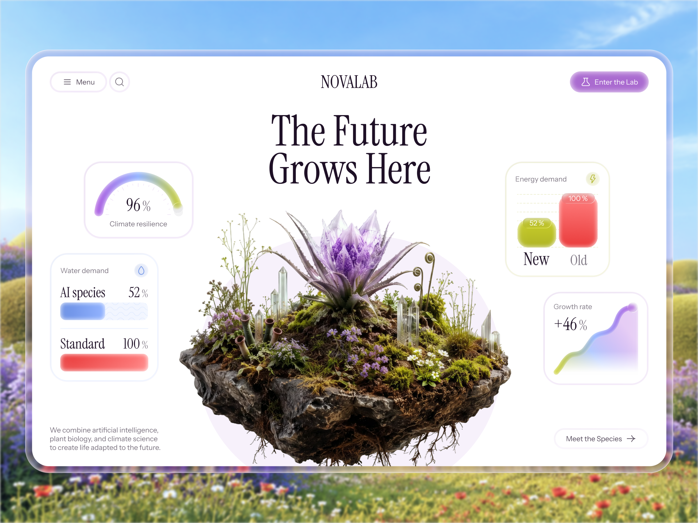 NOVALAB - Website Concept for an AI Plant Laboratory 3d ai animation artificial intelligence bio biotech branding design figma figma motion laboratory landing page motion motion graphics technology ui user interface ux uxui design webdesign