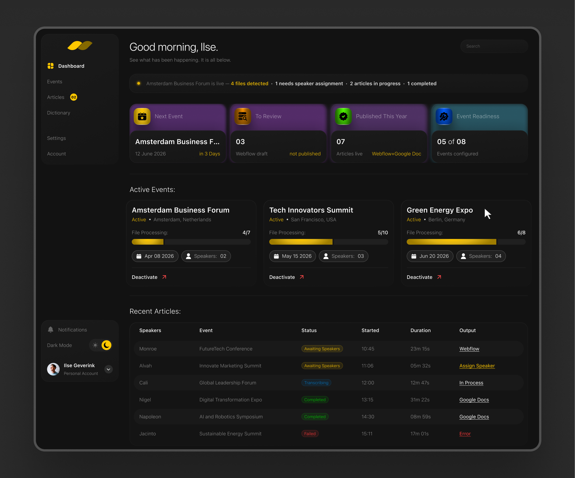 Dark Mode Dashboard UIUX - AI Content Automation Platform admin dashboard design app design inspiration content management ui dark mode ui dark ui design dashboard design dashboard ui design dashboard ux data visualization ui event management app modern dashboard design product design progress bar design saas dashboard saas ui design status tracking design table design ui ui ux design web app design web design