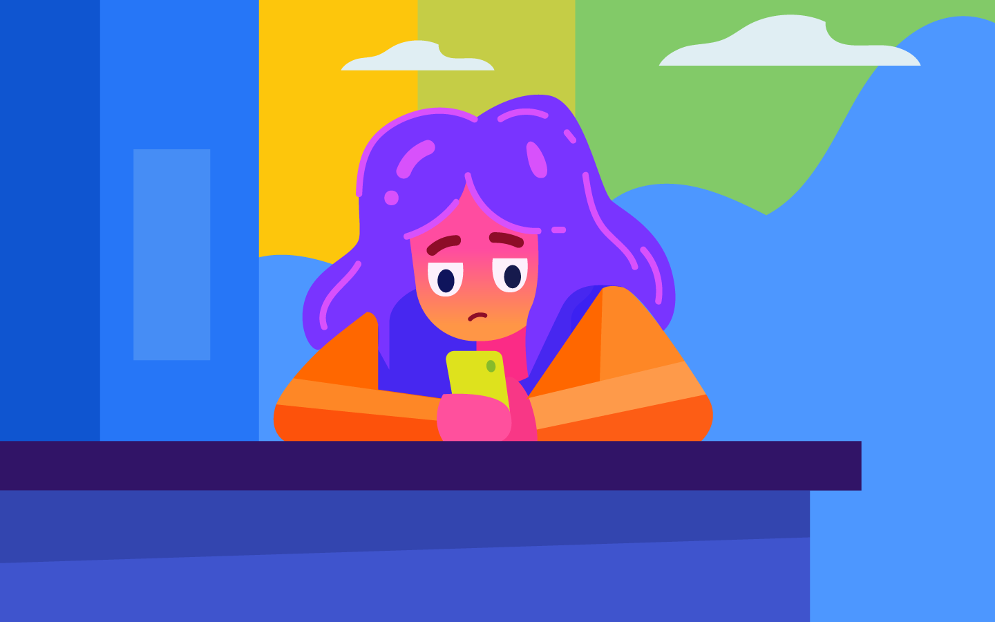 Mobile Trap adobe illustrator alone art awarness depressed dopamine flat illustration frustration illustration kurzgesagt mobile procastination sad smartphone social media vector young woman