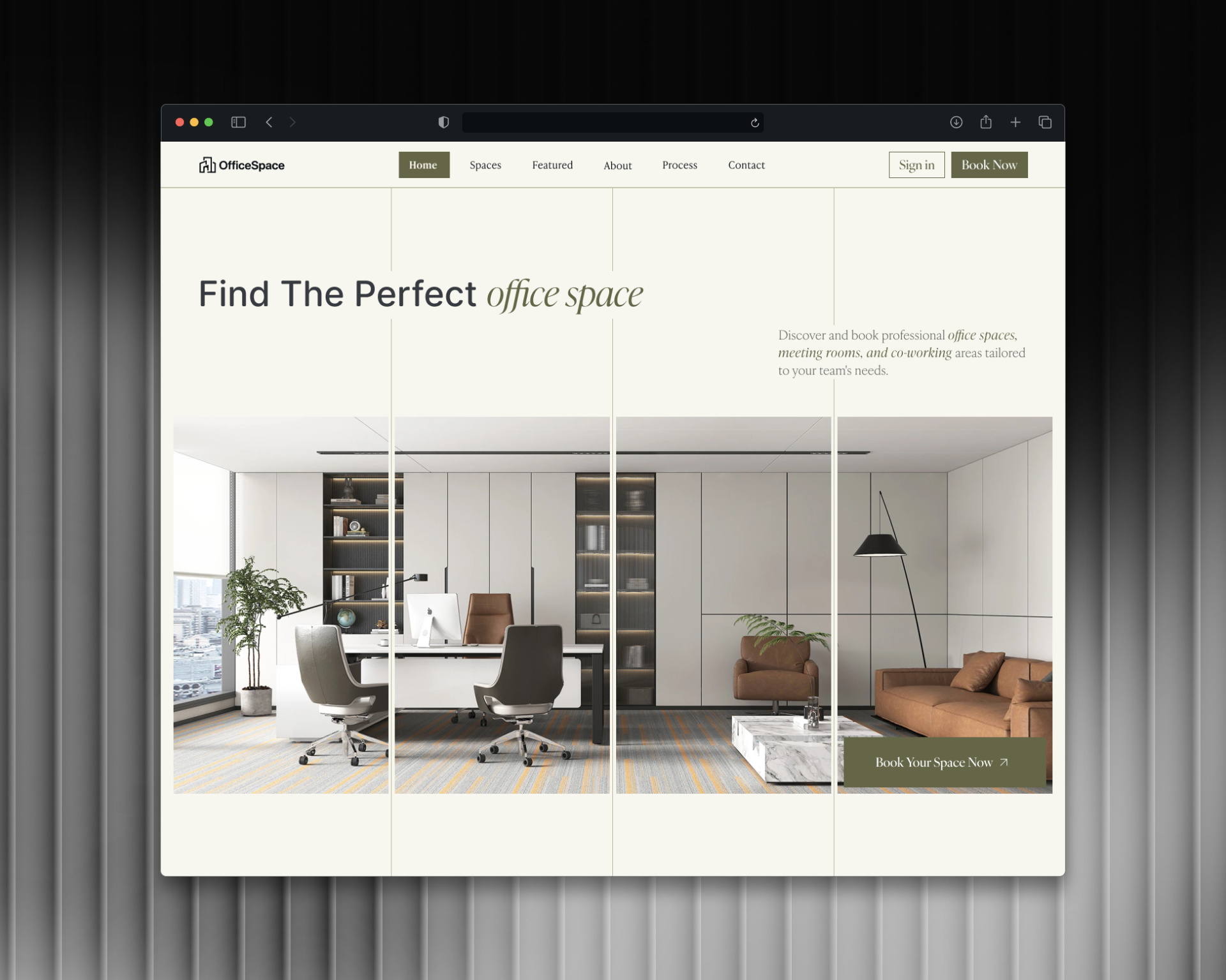 Office Workspace Landing Page | Real Estate Website UI Design architecture booking clean ui commercial dashboard figma interior landing page minimal modern office premium property real estate responsive ui ux web design website workspace