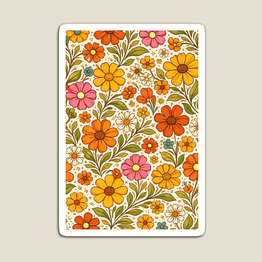 Retro 70s Floral Pattern – Groovy Orange & Yellow Daisy Flower 3d 70s style aesthetic boho style bold botanical botanical colorful nature cute daisy digital art digital drawing floral flowers graphic design illustration nature pattern design retro tropical plants vintage