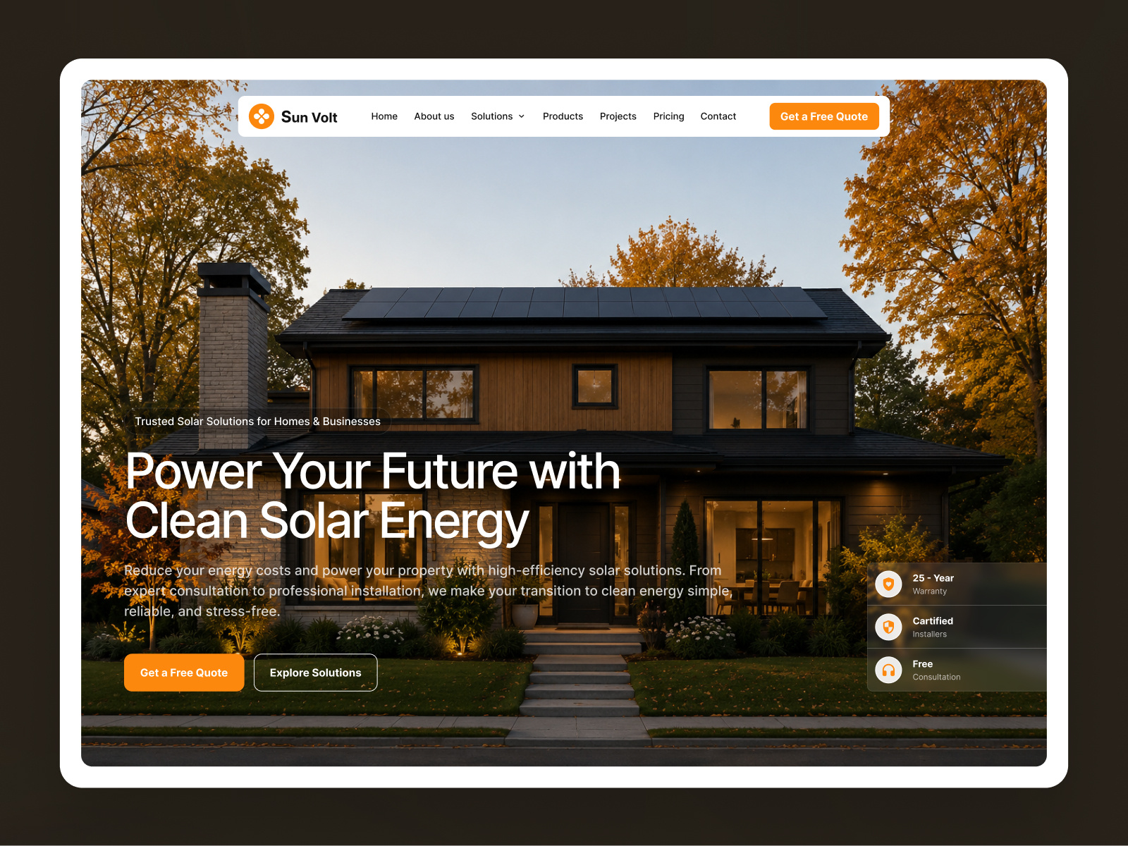 Sun Volt Solar Energy Company Website Design green energy green energy website landing page renewable energy solar ui website