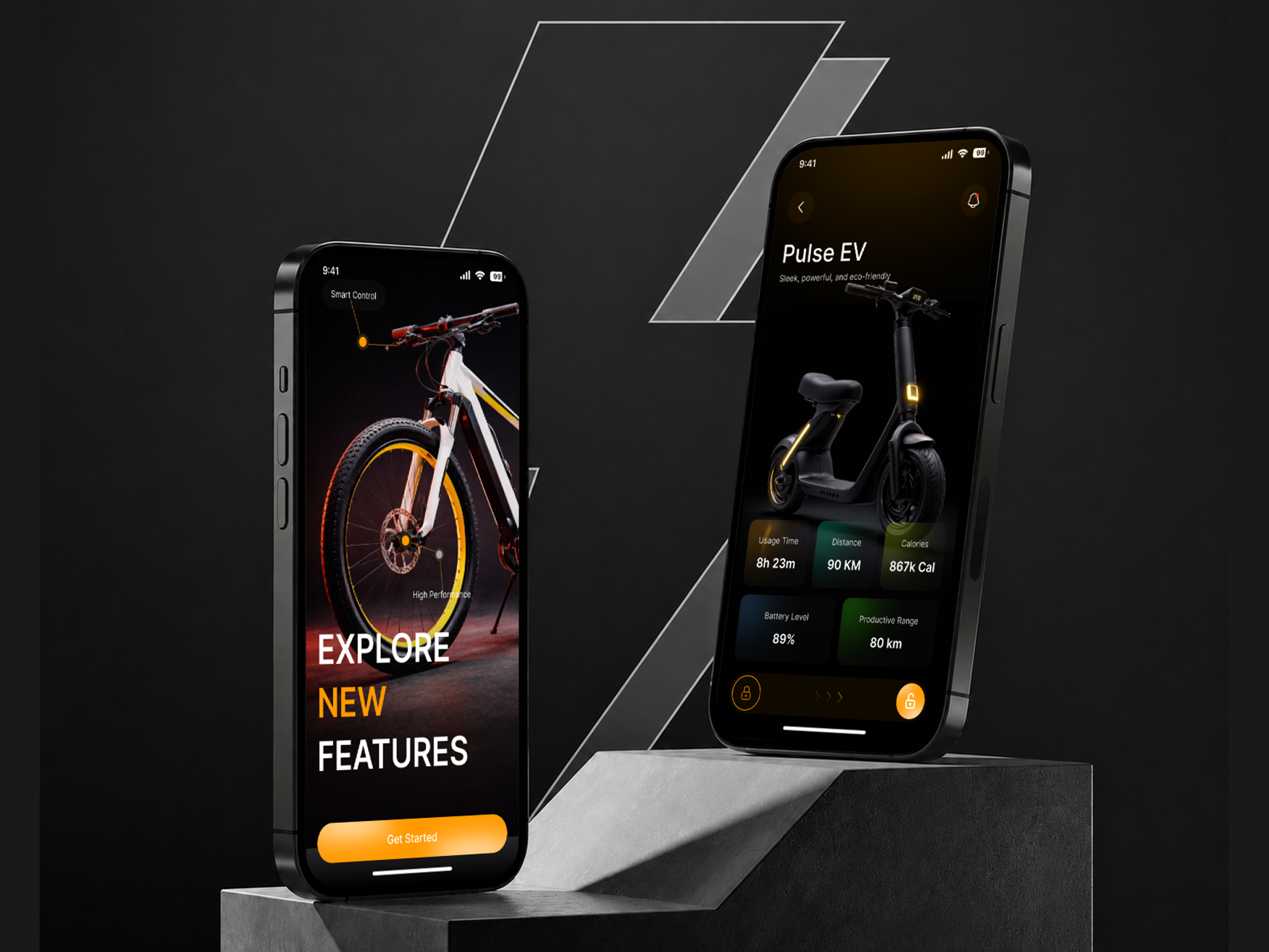 Electric Scooter & E-Bike Control App Design app design battery monitor bike control dark ui dashboard design dribbble e bike electric mobility electric scooter ev app figma glassmorphism minimal ui mobile ui ride tracker scooter app smart vehicle ui design ux design vehicle dashboard