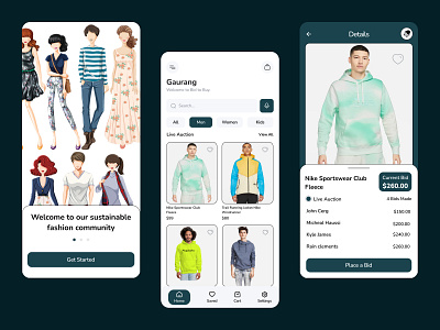 Old Clothes Auction Mobile App affordablefashion auction clothes ecofriendly mobile app mobileauctionapp old clothes auction prelovedclothing secondhand sustainablefashion thriftstorefinds ui ux vintageclothing