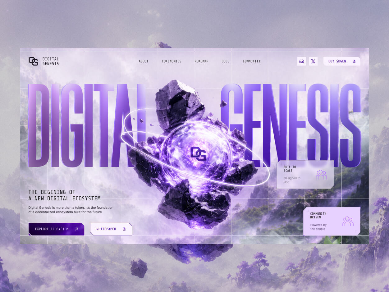 Digital Genesis — Crypto Ecosystem Landing Page Concept art direction blockchain cognitive web collage concept design creative design crypto digital digital art experimental design genesis immersive design landing page startup website token ui ui design ux design visual storytelling web design web3