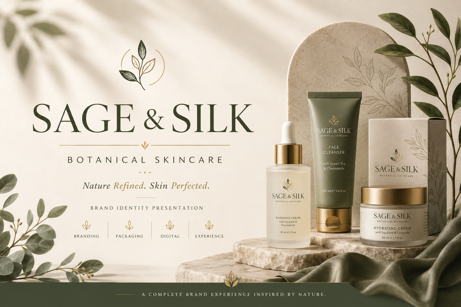 SAGE & SILK — Luxury Botanical Skincare Brand Identity beautybrand brand branding coreldraw design figma freepik graphic design illustrator logo photoshop poster reel ui vector video visitingcard