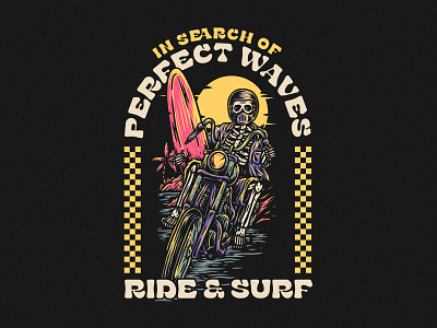 RIDE & SURF apparel art artwork badge branding clothing design designforsale drawing graphic design illustration motorcycle retro skeleton skull streetwear surf tshirt vintage