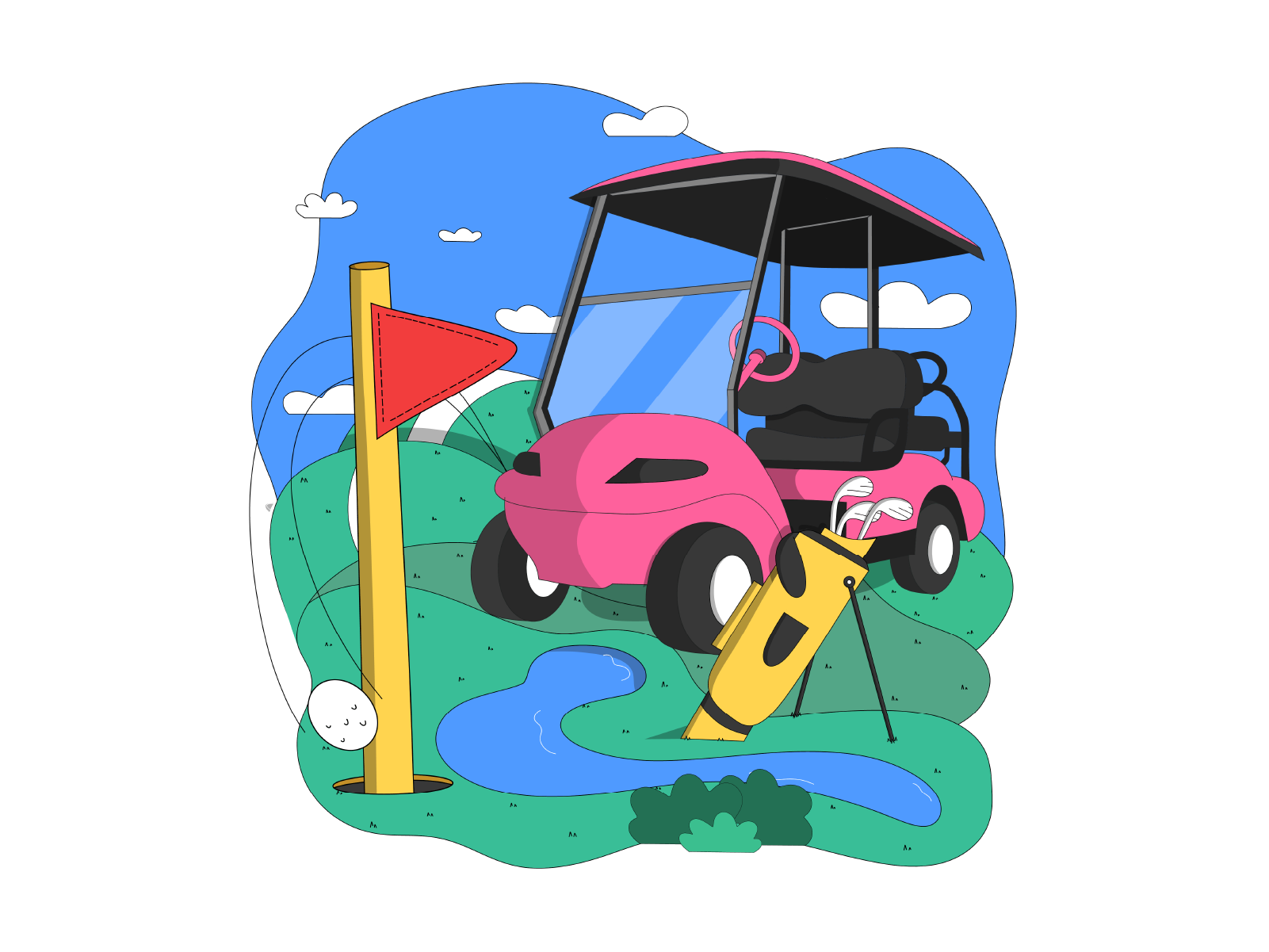 GOLF 3d advertising illustration branding design digital art editorial illustration golf graphic design illustration isometric isometric illustration magazine retro sports typography vector art vector illustration