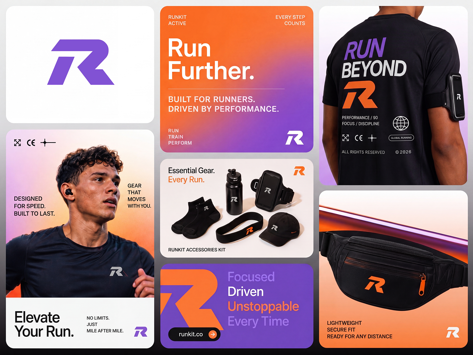 Runkit - Sportswear Logo and Brand Identity Design apparel design athletic branding brand strategy creative direction graphic design identity design landing logo design logo system merchandise design modern branding performance design sports branding tech logo techwitpro typography visual identity web hero ui