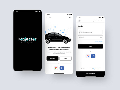 Majester - Carwash app app design application car service car wash carwash login minimal mobile app mobile ui mobileapp onboarding splash ui ux