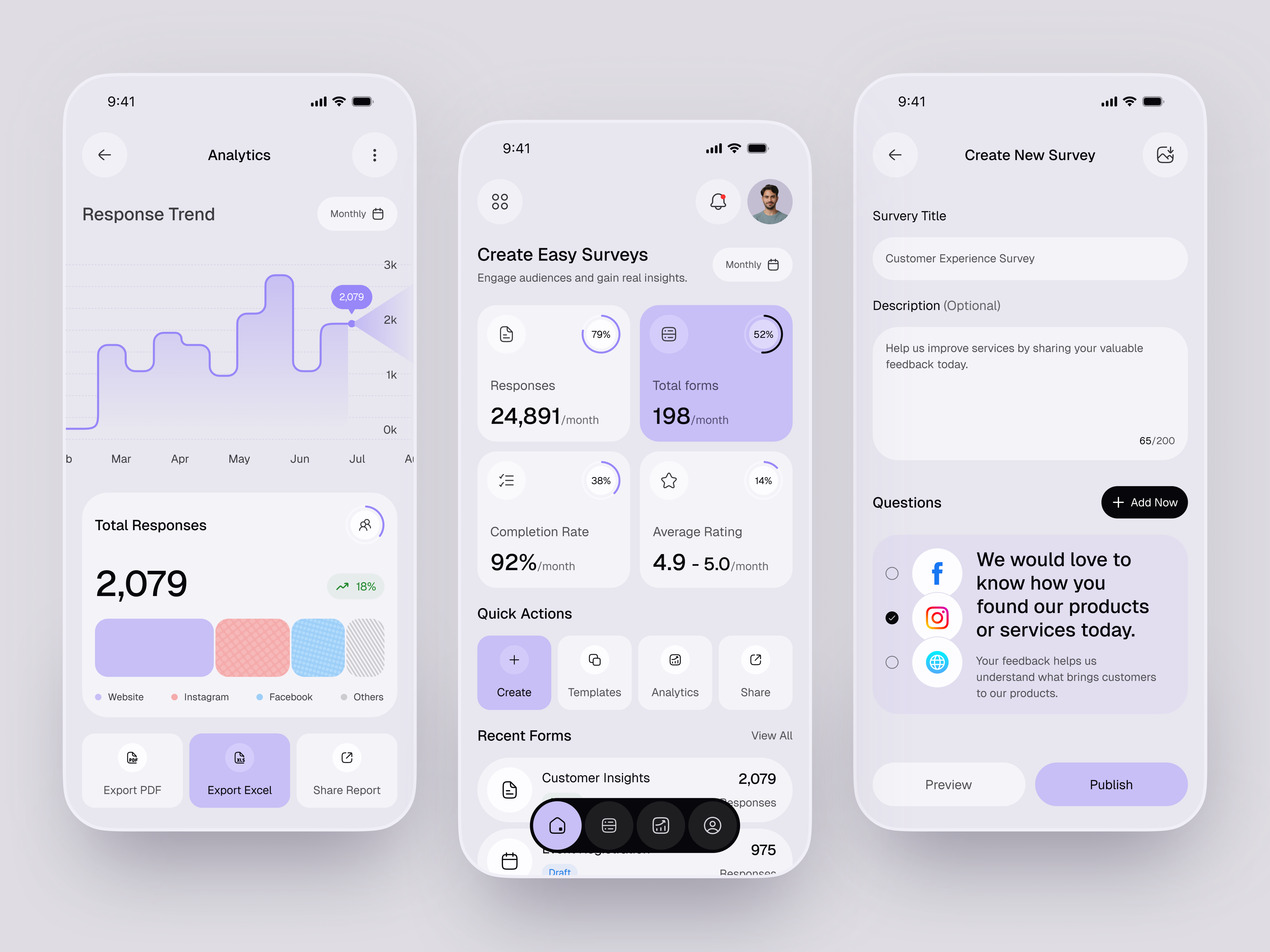 Poll & Survey Creator Mobile App UI Design analytics app app design customer feedback data visualization interface mobile app mobile ui product saas design servey app service startup survey builder ui ui design uiux ux web web design