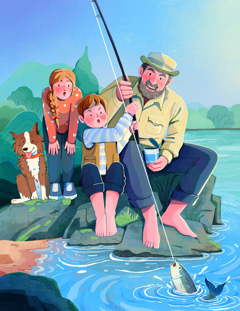 Fatherhood character digital editorial folioart illustration
