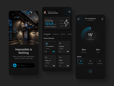 A Smart home App appdesign dark design dribbble figma interface mobileapp smarthome ui uidesign uiux