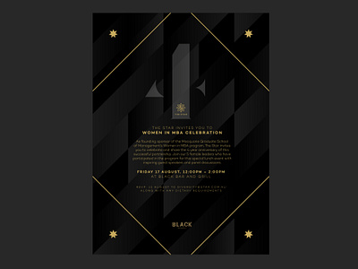Women in MBA Celebration 4 black design flyer four gold graphic design invitation the star