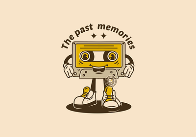 Tape cassette mascot character adipra std adpr std art logo background design illustration vintage art