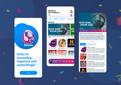 Stereo - Audio Podcast App adobe photoshop adobe xd branding design illustration logo podcast sangeetsbaniya stereo ui ui design uidesign ux