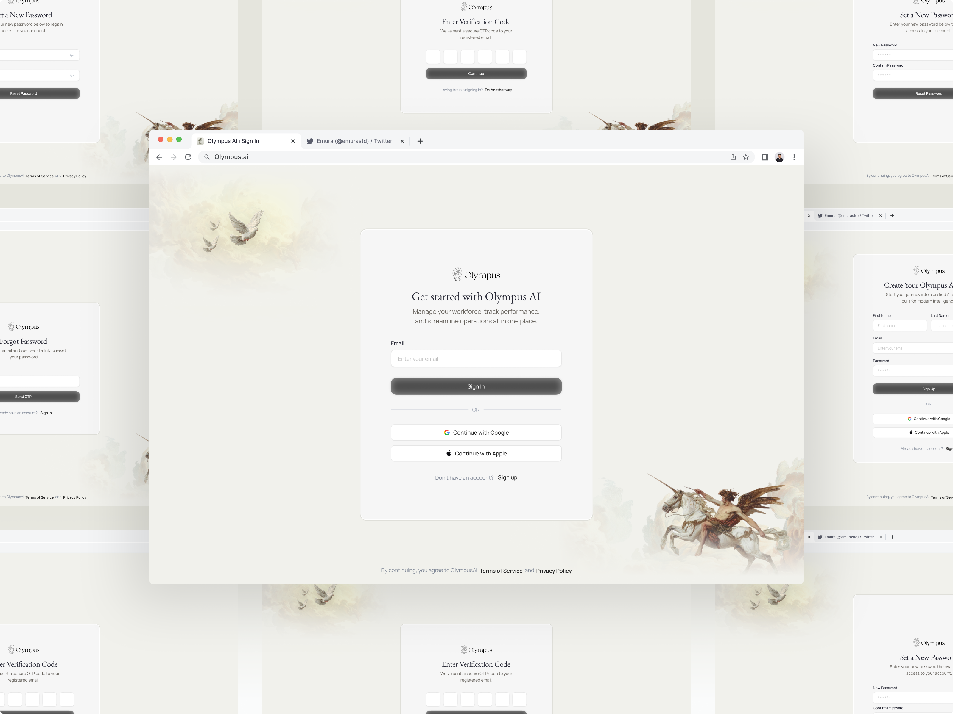 Olympus AI – Auth Flow Page ai auth cleanui dashboard dashboarddesign emurastudio graphic design modernui ui uidesign uxdesign