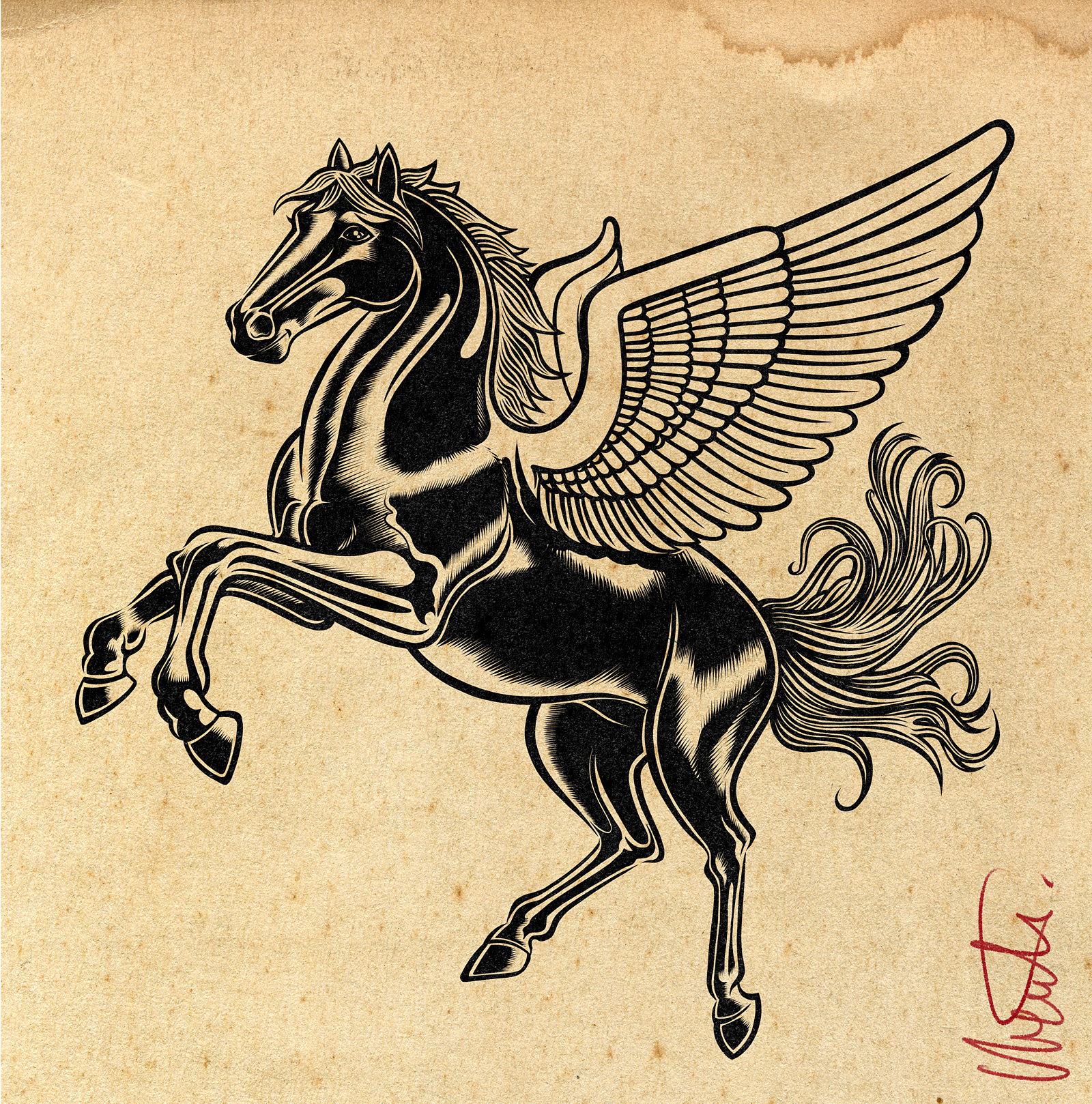 PEGASUS ROAD CO. – INK DRAWING automotive art badge design brand identity emblem design engraving style graphic illustration hand drawn horse illustration illustration ink drawing logo design mascot design mythology art pegasus pegasus illustration road culture truck art vintage illustration vintage logo winged horse