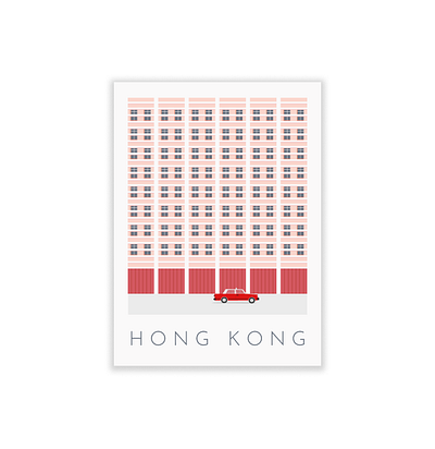 Hong Kong building design drawing hong kong illustration pastel postcard poster red taxi