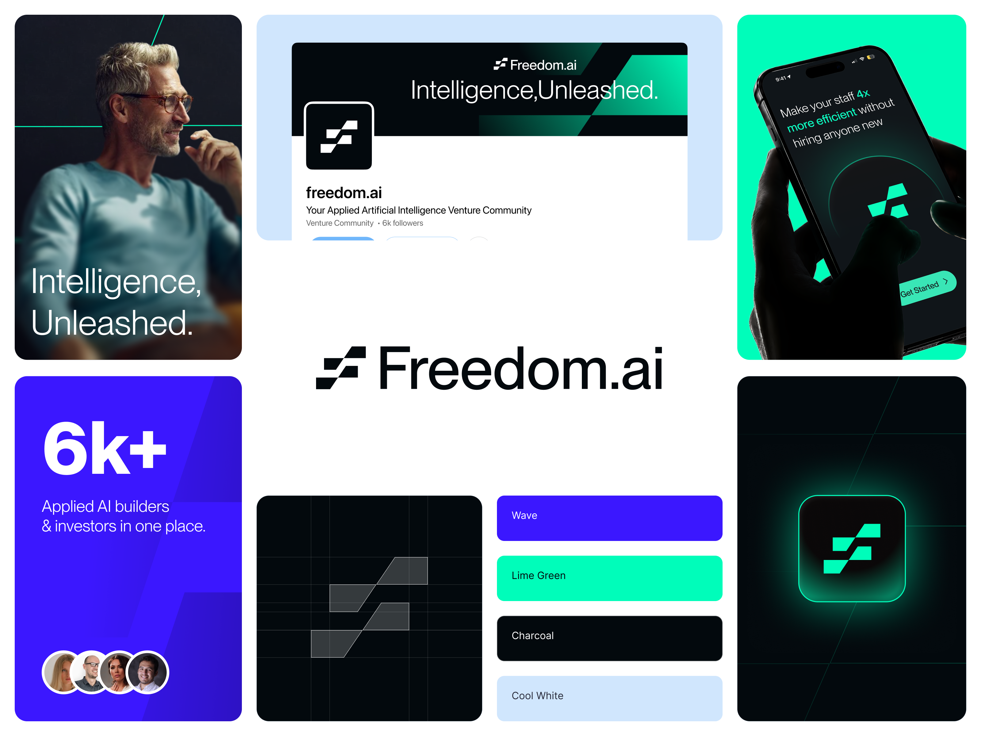 Freedom.ai - Brand Identity & Visual System ai branding artificial intelligence brand guidelines brand identity branding color palette creative direction design system digital branding futuristic design geometric logo graphic design logo design logo mark modern logo startup branding technology typography visual identity