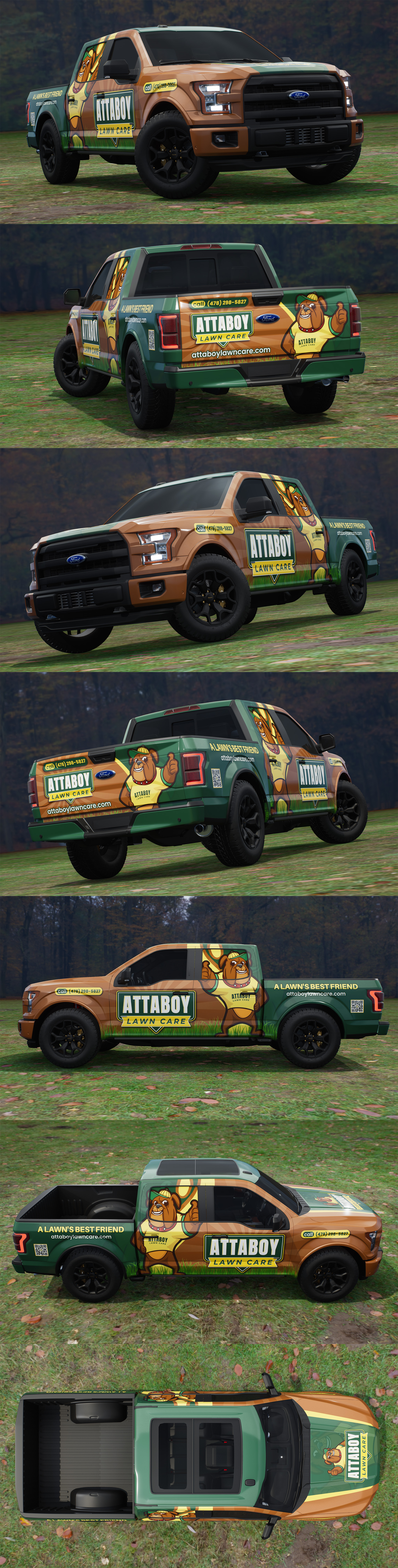 Ford F-150 Vehicle Branding – Attaboy Lawn Care branding car wrap design graphic design truck wrap van wrap vehicle wrap