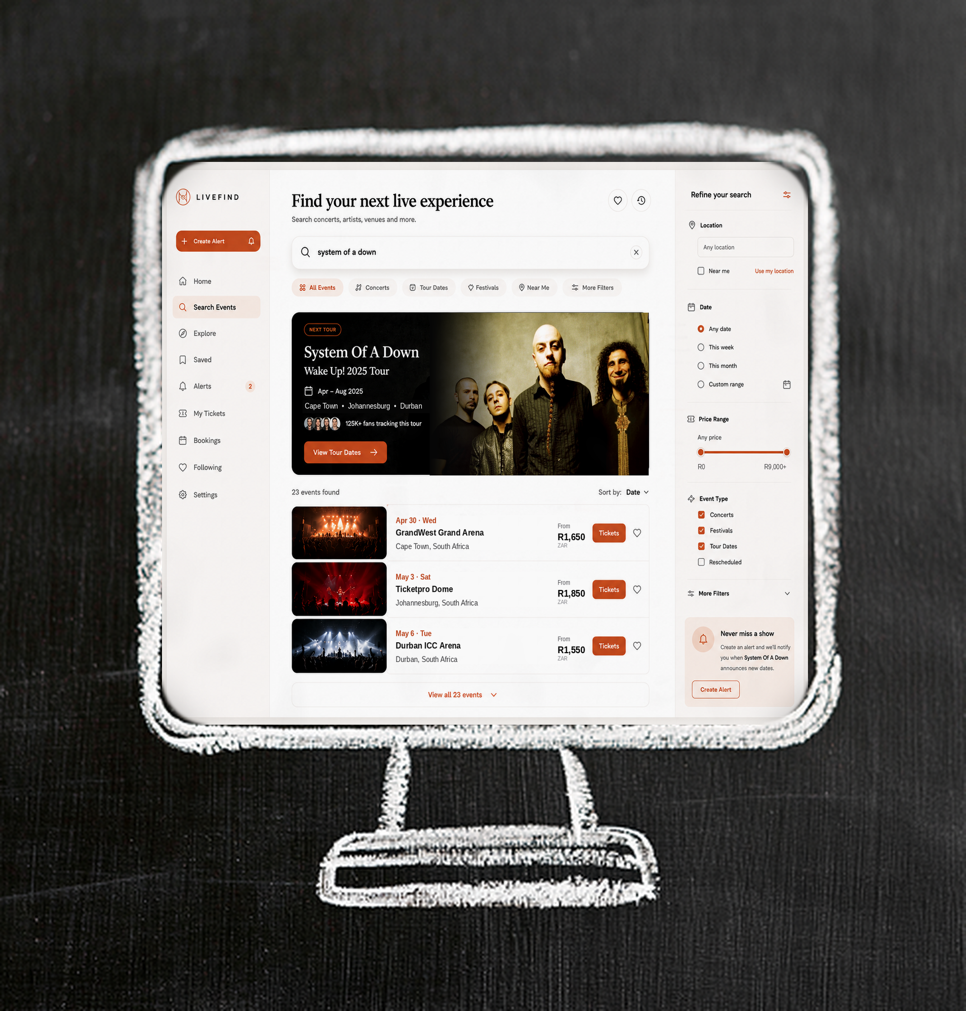 Search – Daily UI Challenge #022 100daysofui concerttickets dailyui dailyui 022 dailyui challenge dailyui challenge 022 dailyui022 dailyuichallenge dailyuichallenge022 eventapp search search events searchdesign searchresults searchui soad system of a down systemofadown thegurufox ticketapp