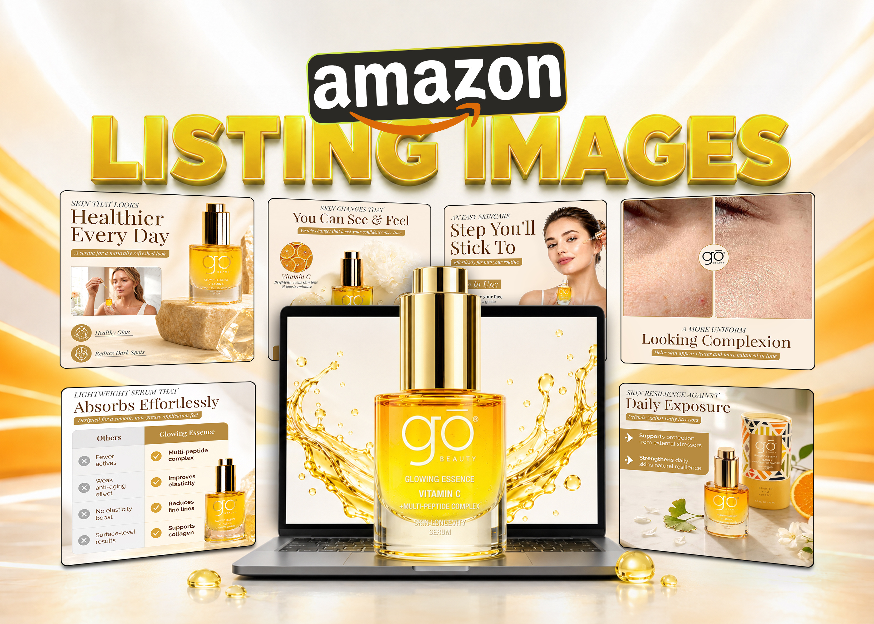 Amazon Product Listing Images for Vitamin C Face Serum amazon amazon creative design amazon graphics amazon infographic design amazon listing design amazon listing images amazon product images amazon product listing amazon storefront beauty product design branding ecommerce design face serum graphic design health beauty photo manipulation skincare design vitamin c serum