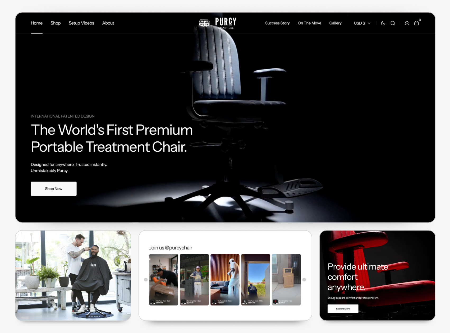 E-commerce Website Design | Barber Equipment | Purcy Chair branding e commerce website design graphic design shopify website design