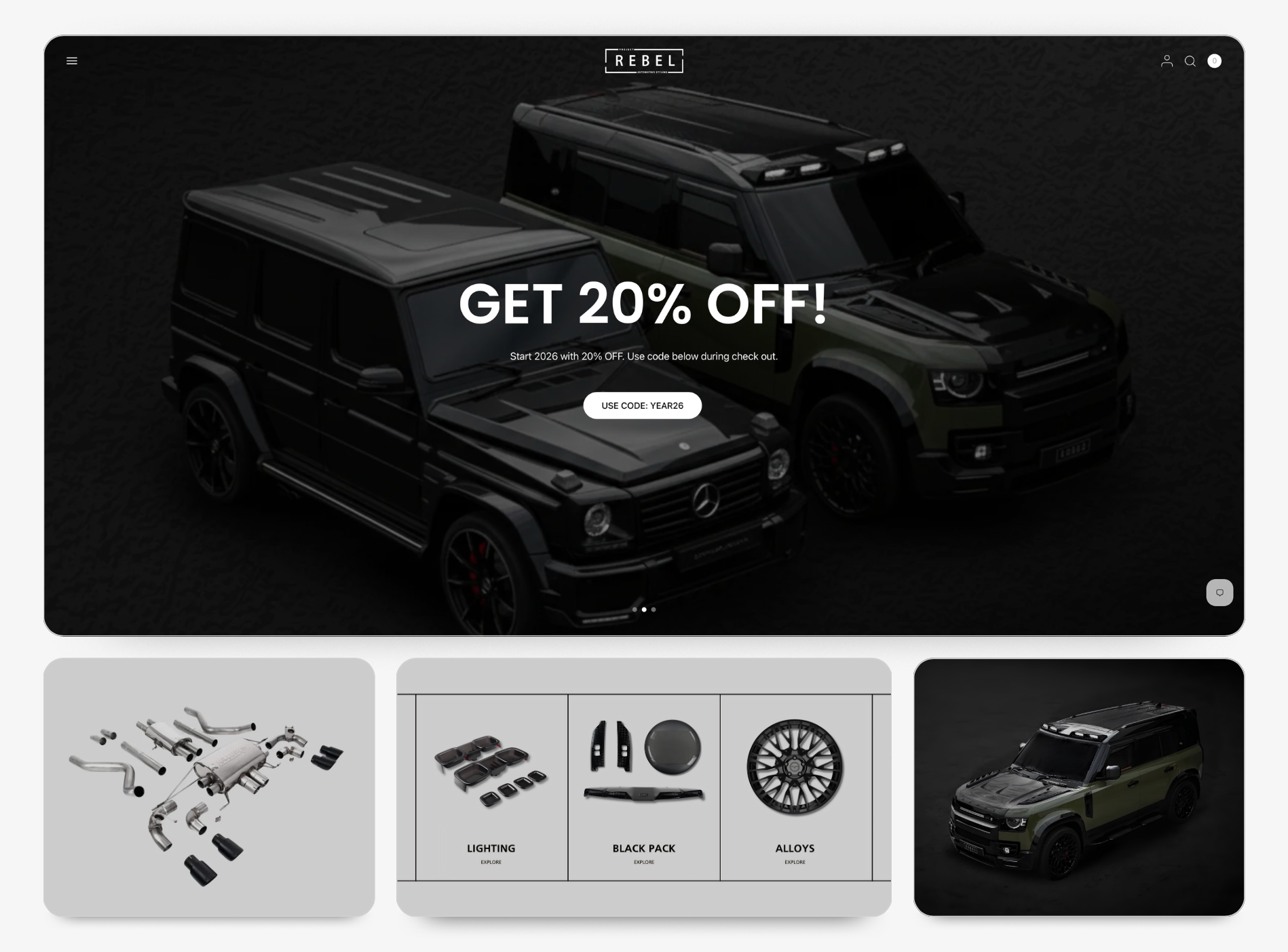 Website design | Automotive Parts | Project Rebel automotive website design branding e commerce website design graphic design logo online store shopify website design