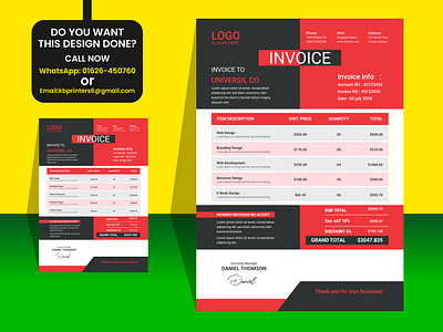 Business invoice template design. bill bill template black branding business business invoive corporate corporate invoice design graphic design illustration invoice invoice design invoice template money bill money resit print ready red template vector