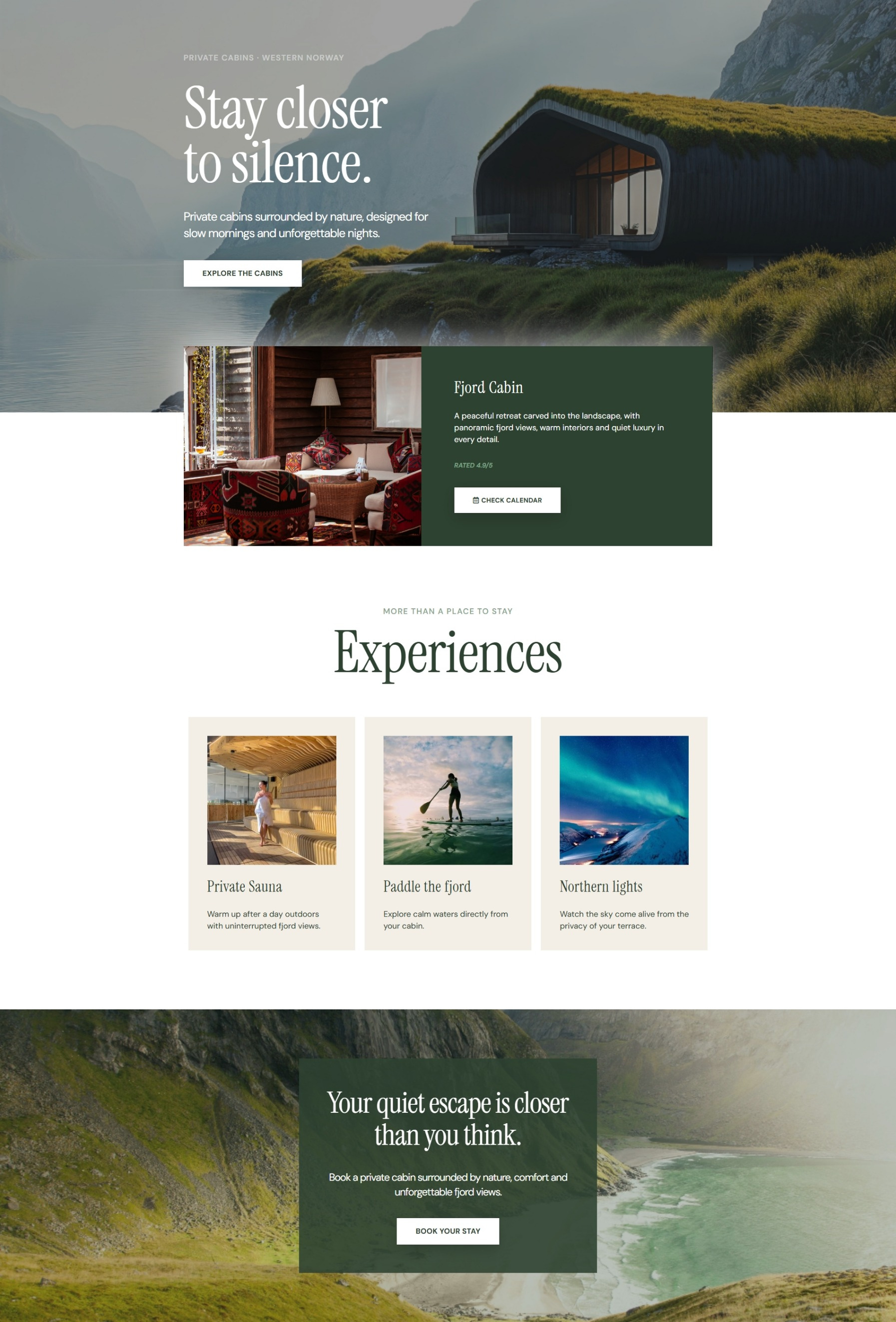 Nordlys Cabin Retreat branding cabin design elementor nature website