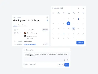 Calendar Component calendar call clean component design meeting minimalist schedule call set call ui uidesign
