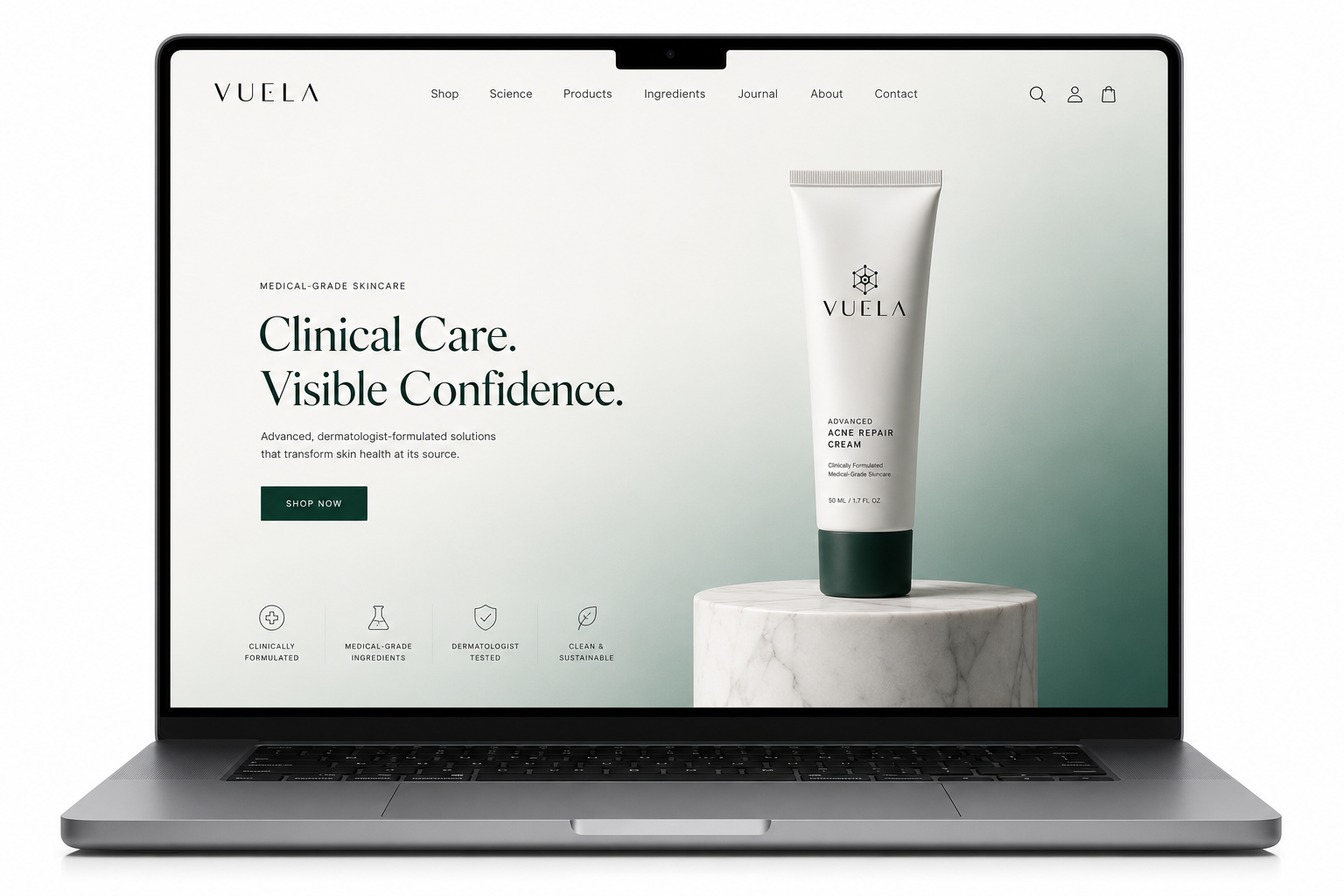 Beauty & Wellness Skincare Website Design, UI Design - VUELA branding clinic branding ecommerce figma design health branding landing page design luxury branding mobile ui packaging design product design product page design responsive design skincare skincare website ui design ux design web design website design wellness