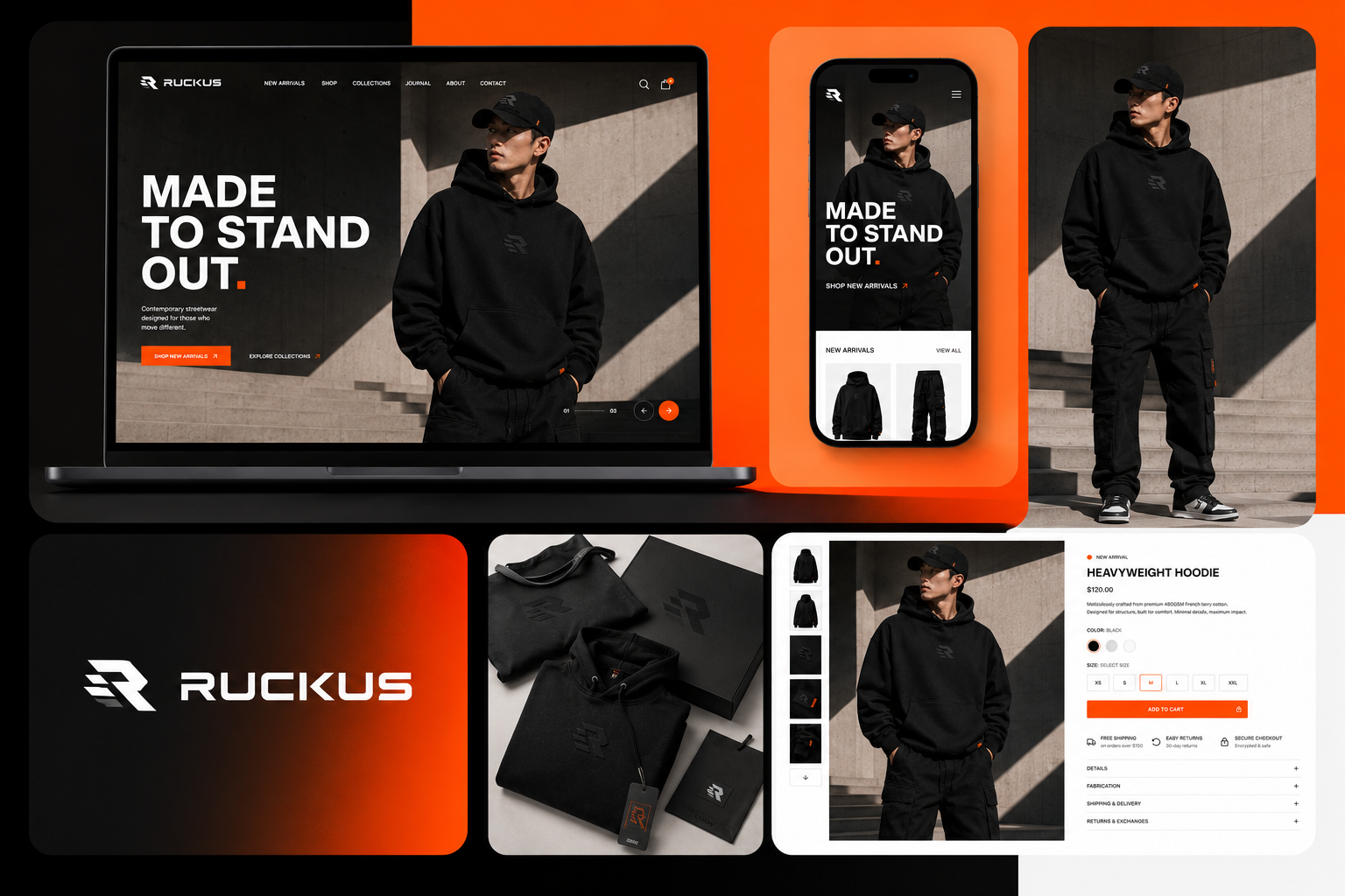 RUCKUS - Fashion Ecommerce Website Design | Streetwear UI/UX brand identity branding clothing brand ecommerce ecommerce design fashion branding fashion website figma design graphic design landing page mobile app ui design mobile ui design mobile website design responsive design streetwear website ui design ux design web app development web design website design