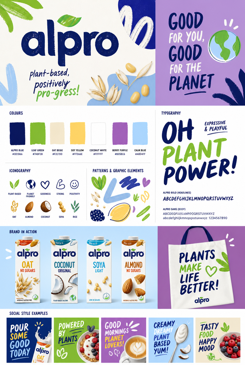 Alpro Brand Identity & Visual Guidelines Concept alpro brand guidelines brand identity branding eco friendly graphic design packaging design plant based style guide typography visual identity