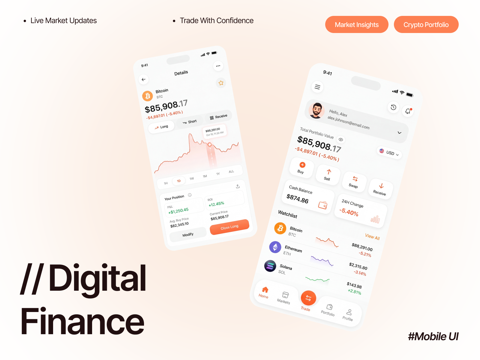 Digital Finance - Crypto Wallet Mobile App UI cleanui cryptoapp cryptowallet dashboardui digitalfinance financialapp fintechui mobile design pro mobileappdesign mobileui pro ui design productdesign techwitpro tradingapp uiuxdesign userexperience visualidentity web ui